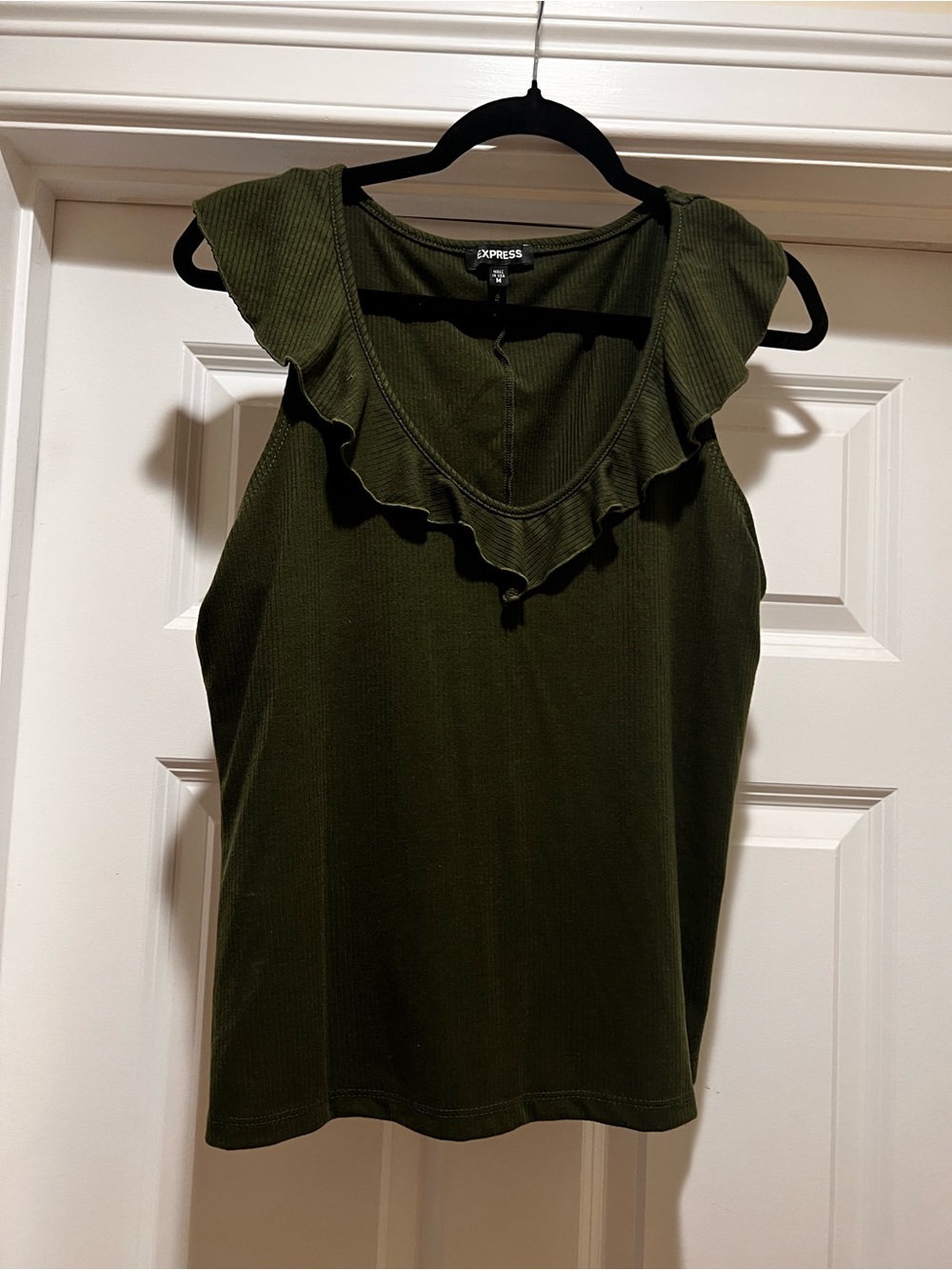 Express Olive Ruffle V-Neck Tank